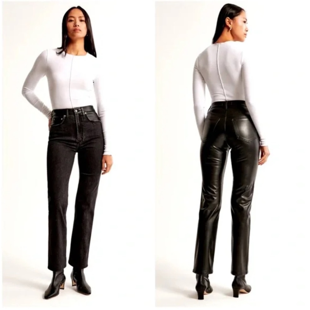 Abercrombie & Fitch Mixed Fabric Ultra High Rise Ankle Straight Jean